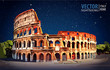 Roman Colosseum. Rome, Italy, Europe. Travel. Architecture and landmark. Starry sky. Night. Vector illustration.