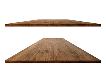 Wall Mural - Empty wooden table with clipping path for product placement or montage on white background. Wooden board empty table perspective.
