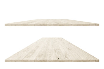Wall Mural - Empty wooden table with clipping path for product placement or montage on white background. Wooden board empty table perspective.