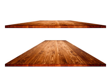 Wall Mural - Empty wooden table with clipping path for product placement or montage on white background. Wooden board empty table perspective.