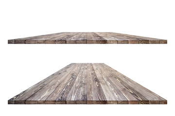 Wall Mural - Empty wooden table with clipping path for product placement or montage on white background. Wooden board empty table perspective.