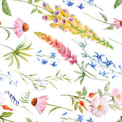 Wall Mural - Watercolor floral summer vector pattern