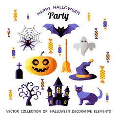 Wall Mural - Digital vector yellow purple happy halloween icons with drawn simple line art info graphic, presentation with bats, cat and pumpkin elements around promo template, flat style