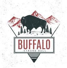 Old Retro Logo With Bull Buffalo