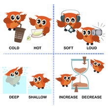 Opposite Word Vector Background For Preschool (cold Hot Deep Shallow Soft Loud Increase Decrease)