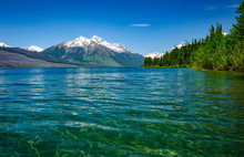 Low Angle View Of Beautiful Lake McDonald In Glacier National Park