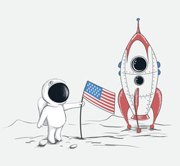 Canvas Print - cute spaceman on moon