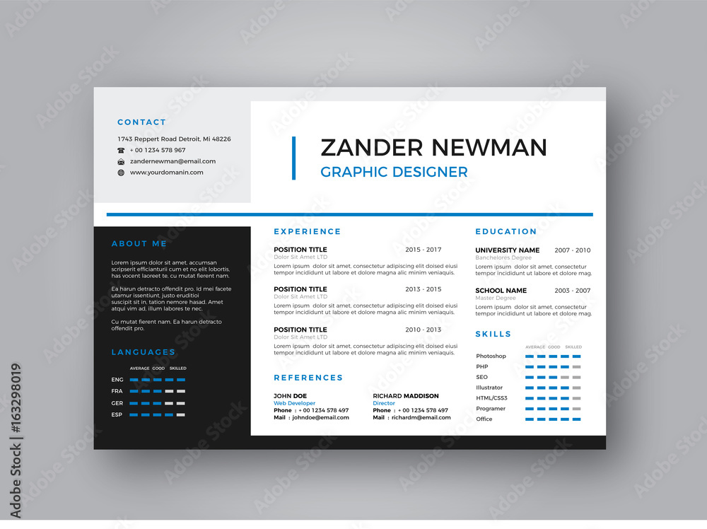 Cv Reference Landscape Landscape CV Resume Clean Design Vector Template / Curriculum Vitae ...