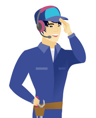 Sticker - Young asian customer service operator in headset.