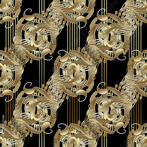 Modern Paisley Seamless Pattern Black Floral Background
