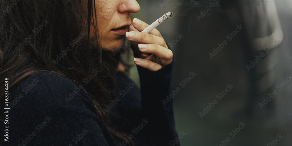 Homeless Adult Woman Smoking Cigarette Addiction Stock Photo | Adobe Stock