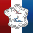 Bastille day greeting card template with flag background, paper cut style France map, and text Viva la France.