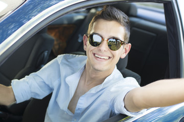 Wall Mural - young man car