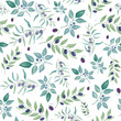 Watercolor seamless pattern with olives. Watercolor floral background. Watercolor leaves texture.