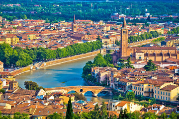 Ciy of Verona and Adige river aerial view