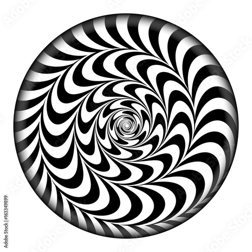 Plakat Promieniowa Spiralna Wektorowa Psychodeliczna ilustracja. Efekt rotacji komicznej. Czarno-białe tło promieni twirl.