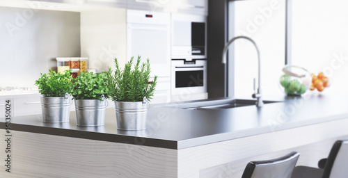 Fotografie, Obraz Cucina nuova con design moderno, render 3d
