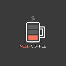 Coffee Mug Displayed As Low Battery Icon Vector Illustration