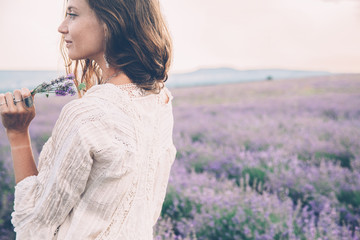 Wall Mural - Boho styled model in lavender field