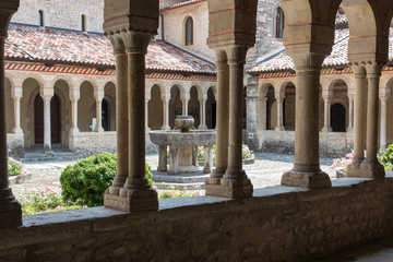 Abbey of Follina. Cloister and works of art.