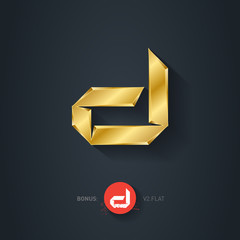 vector gold font, letter d. pseudo origami style, including flat version. elegant template for compa