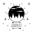 wanderlust emblem with mountains and clouds