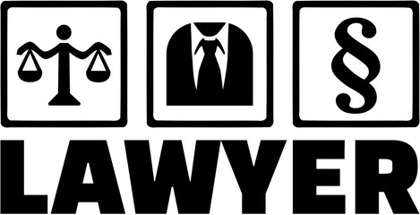 Sticker - Lawyer word with icons scale suit paragraph