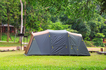 family tent at campsite in thailand
