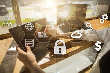 data protection, cyber security, information safety. technology business concept
