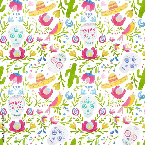 Watercolor vector mexican style pattern Tableau sur Toile