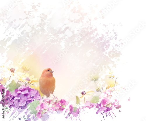 Yellow Bird with flowers