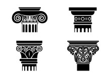 A Set Of Different Silhouettes Of Capitals For Architectonic Columns. Templates In Vector Graphics