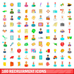 Wall Mural - 100 recruitment icons set, cartoon style