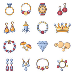 Wall Mural - Jewelry shop icons set, cartoon style