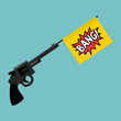 Toy gun with a bang flag / flat editable vector illustration, clip art
