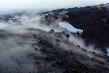 Wall Mural - White Smoke In Winter Etna Park, Sicily