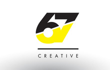 67 Black And Yellow Number Logo Design.