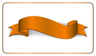 Orange satin empty ribbon. Blank banner. Design decoration ribbon element isolated on white background. Vintage retro banner style. Template guarantee product Vector illustration