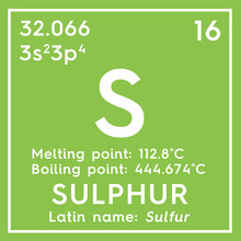 Sulphur. Sulfur. Other Nonmetals. Chemical Element Of Mendeleev's Periodic Table. Sulphur In Square Cube Creative Concept.