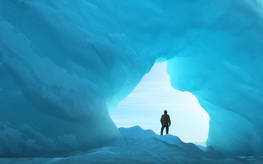 Wall Mural - Young man under an ice arch