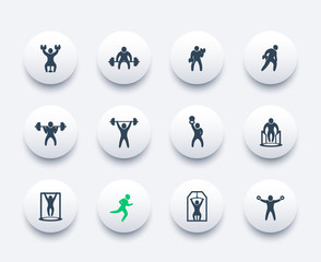 Sticker - Gym, fitness exercises, workout, training icons set