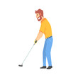 © topvectors - Smiling bearded cartoon golf palyer character hitting the ball vector Illustration