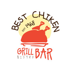 Sticker - Best chiken grill bar estd 1968, logo template hand drawn colorful vector Illustration