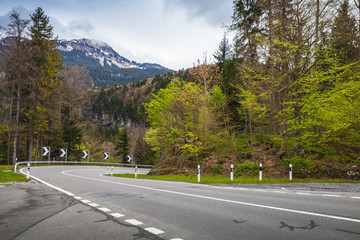 Canvas Print - Turning mountain highway. Switzerland, Alps