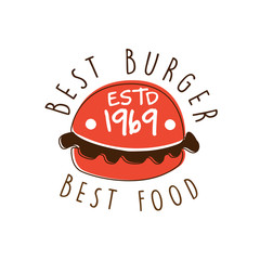 Sticker - Best burger, best food estd 1969 logo template hand drawn colorful vector Illustration