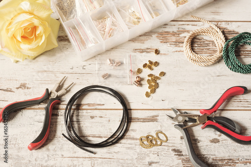 Workspace With Tools For Making Jewelry Pliers Leather