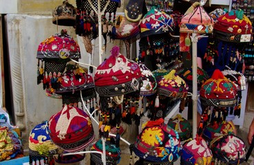 Wall Mural - Traditional Uzbek hats for sale in Samarkand