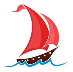 Wall Mural - Boat with red sails. 