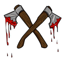 Cartoon Image Of Bloody Axe. An Artistic Freehand Picture.