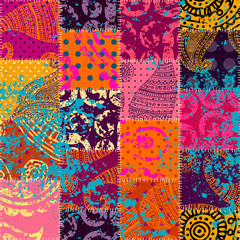 Fototapete - Seamless background pattern. Imitation of a retro patchwork in indian style.